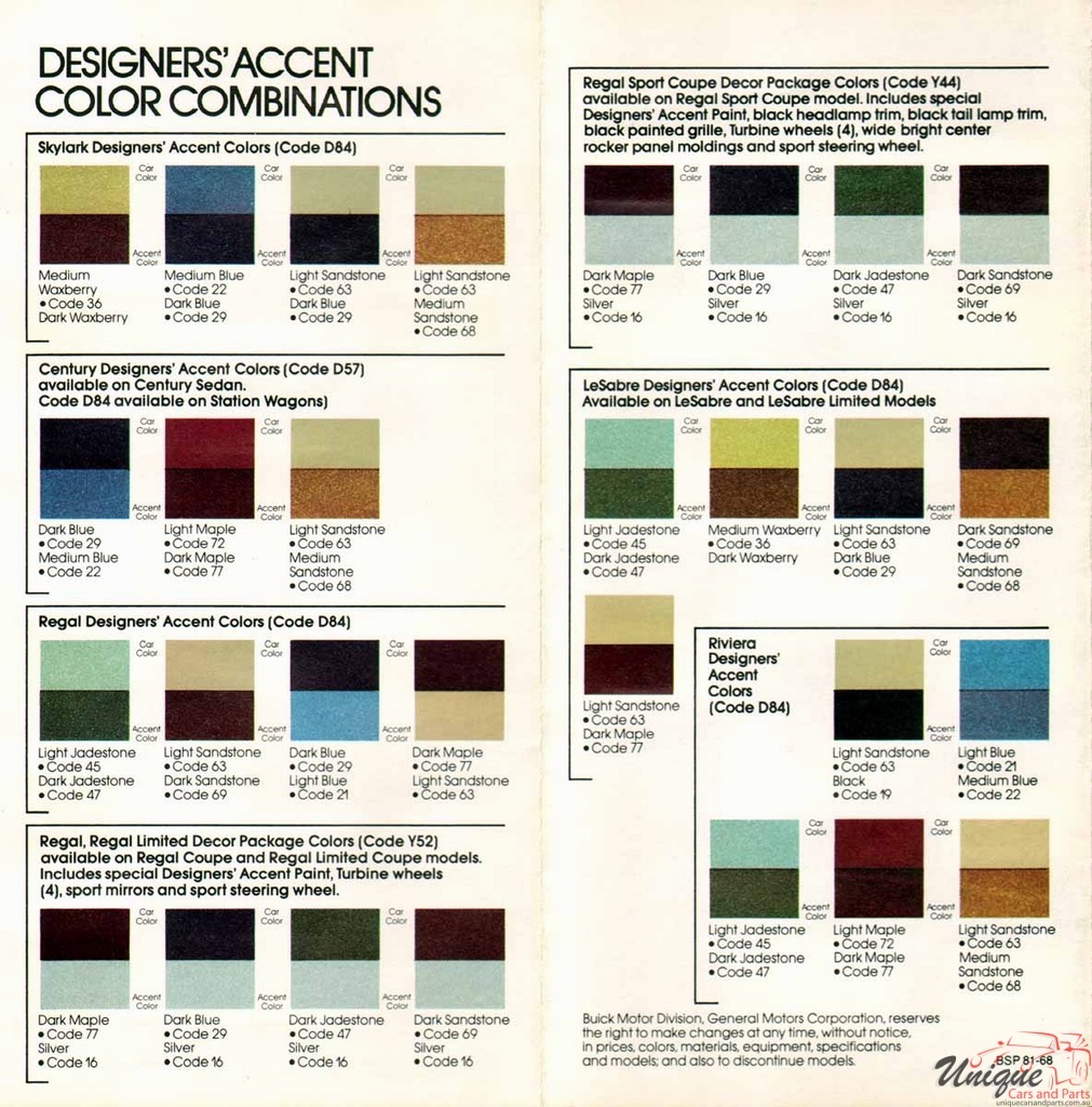 1981 Buick Exterior Paint Chart Page 1